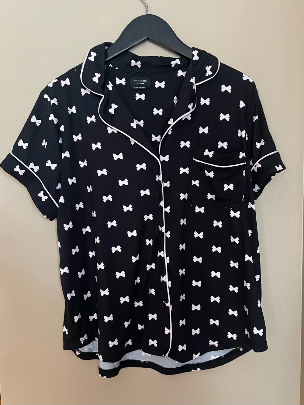 Kate Spade Bow Tie Notched Collar Short Sleeve Pajama Top Sleep Shirt XL